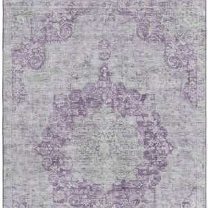HomeRoots 8' Purple and Silver Oriental Area Rug - Washable, UV Protected, Stain Resistant for Busy Homes 692314
