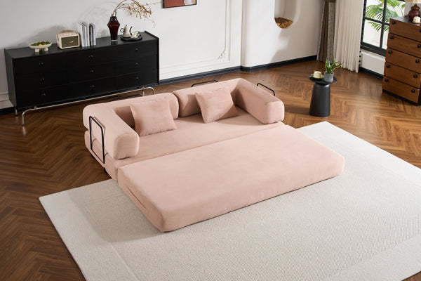 English Elm Convertible Sleeper Sofa Bed Corduroy 4-in-1 Folding Floor Couch with 35D Sponge Support and No-Assembly Pink W3434P378562
