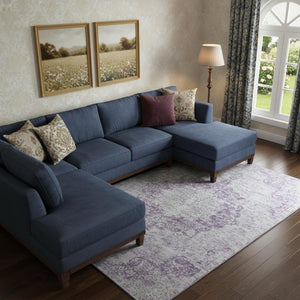HomeRoots 10' X 14' Purple and Silver Oriental Washable Area Rug – UV Resistant, Stain-Proof, Durable Design 692316