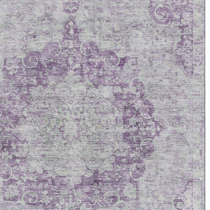 HomeRoots 10' X 14' Purple and Silver Oriental Washable Area Rug – UV Resistant, Stain-Proof, Durable Design 692316