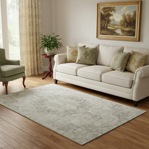 HomeRoots 5' X 8' Beige and Taupe Oriental Area Rug - Durable, Washable, UV Protected for Busy Homes 692318