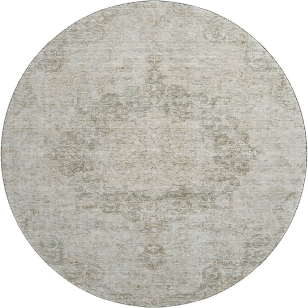 HomeRoots 8' X 8' Beige & Taupe Oriental Washable Round Rug - Stylish, Durable, UV Protected for Busy Homes 692319