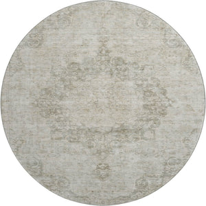 HomeRoots 8' X 8' Beige & Taupe Oriental Washable Round Rug - Stylish, Durable, UV Protected for Busy Homes 692319