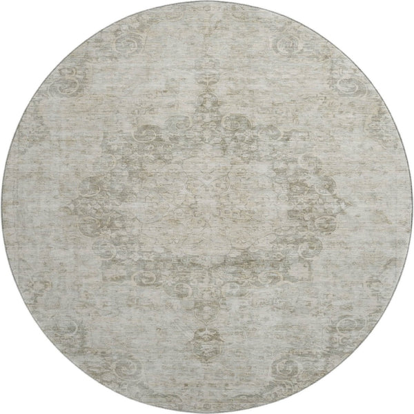 HomeRoots 8' X 8' Beige & Taupe Oriental Washable Round Rug - Stylish, Durable, UV Protected for Busy Homes 692319