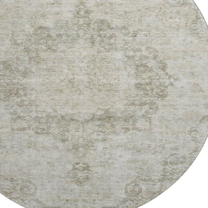 HomeRoots 8' X 8' Beige & Taupe Oriental Washable Round Rug - Stylish, Durable, UV Protected for Busy Homes 692319