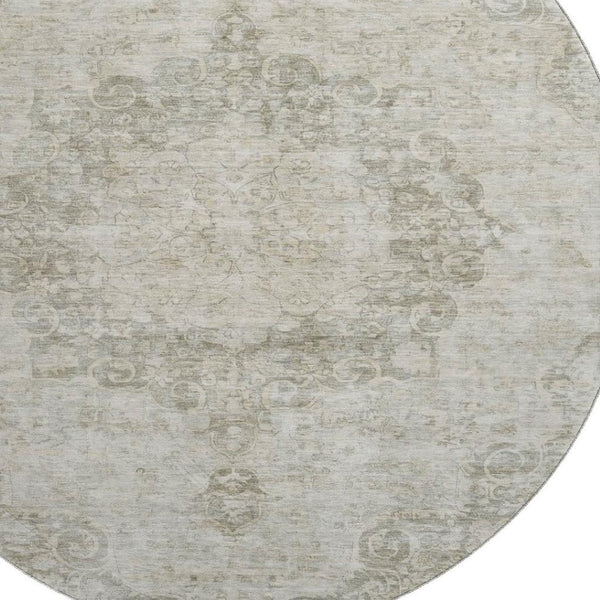 HomeRoots 8' X 8' Beige & Taupe Oriental Washable Round Rug - Stylish, Durable, UV Protected for Busy Homes 692319