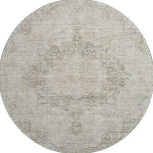 HomeRoots 8' X 8' Beige & Taupe Oriental Washable Round Rug - Stylish, Durable, UV Protected for Busy Homes 692319