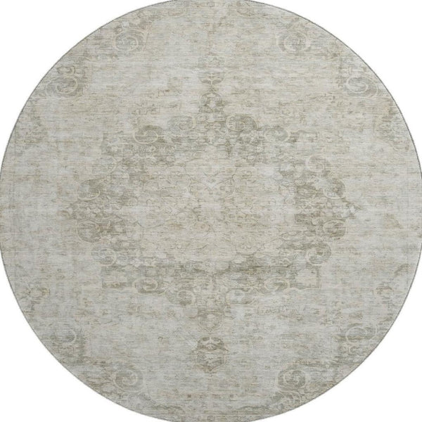 HomeRoots 8' X 8' Beige & Taupe Oriental Washable Round Rug - Stylish, Durable, UV Protected for Busy Homes 692319