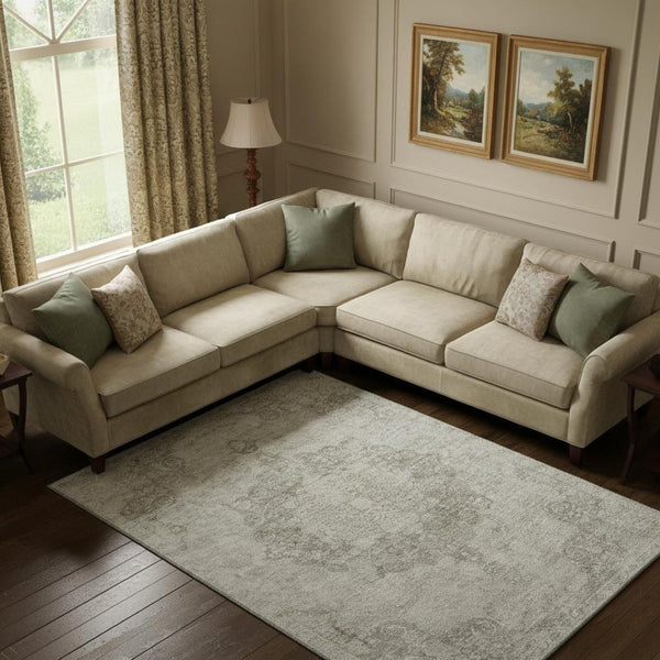 HomeRoots 9' X 12' Beige & Taupe Oriental Washable Area Rug - Stain Resistant, UV Protected, Kid & Pet Friendly 692321