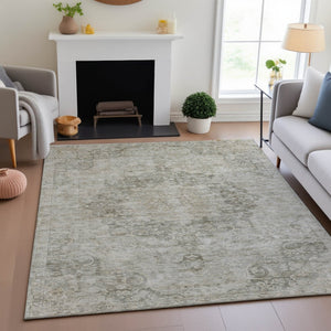 HomeRoots 9' X 12' Beige & Taupe Oriental Washable Area Rug - Stain Resistant, UV Protected, Kid & Pet Friendly 692321