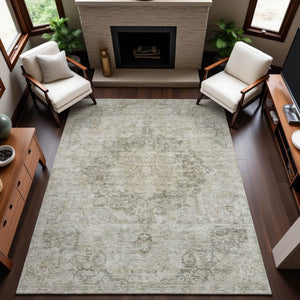 HomeRoots 9' X 12' Beige & Taupe Oriental Washable Area Rug - Stain Resistant, UV Protected, Kid & Pet Friendly 692321