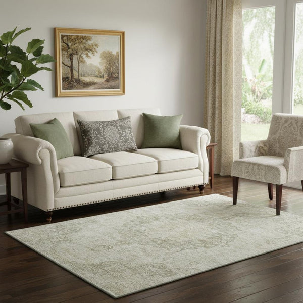 HomeRoots 5' X 8' Sage Ivory and Gray Oriental Area Rug - Stylish, Washable, Stain Resistant & UV Protected Design 692324