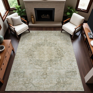 HomeRoots 5' X 8' Sage Ivory and Gray Oriental Area Rug - Stylish, Washable, Stain Resistant & UV Protected Design 692324