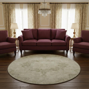 HomeRoots 8' X 8' Sage Ivory and Gray Oriental Round Rug – Stylish, Washable, UV-Protected, Durable for Homes 692325