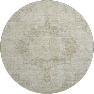 HomeRoots 8' X 8' Sage Ivory and Gray Oriental Round Rug – Stylish, Washable, UV-Protected, Durable for Homes 692325