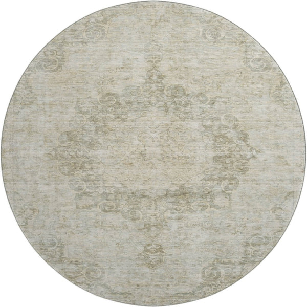 HomeRoots 8' X 8' Sage Ivory and Gray Oriental Round Rug – Stylish, Washable, UV-Protected, Durable for Homes 692325