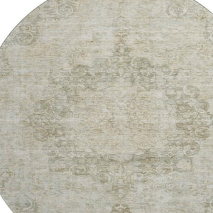 HomeRoots 8' X 8' Sage Ivory and Gray Oriental Round Rug – Stylish, Washable, UV-Protected, Durable for Homes 692325