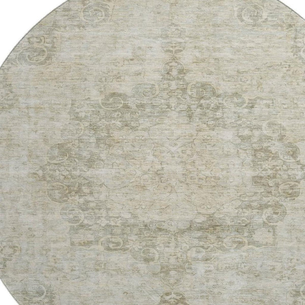 HomeRoots 8' X 8' Sage Ivory and Gray Oriental Round Rug – Stylish, Washable, UV-Protected, Durable for Homes 692325