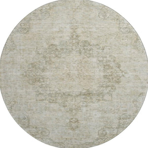 HomeRoots 8' X 8' Sage Ivory and Gray Oriental Round Rug – Stylish, Washable, UV-Protected, Durable for Homes 692325