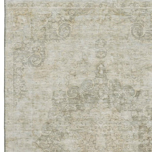 HomeRoots 8' Sage Ivory and Gray Oriental Area Rug - Washable, UV Protected, and Stain Resistant for Busy Homes 692326