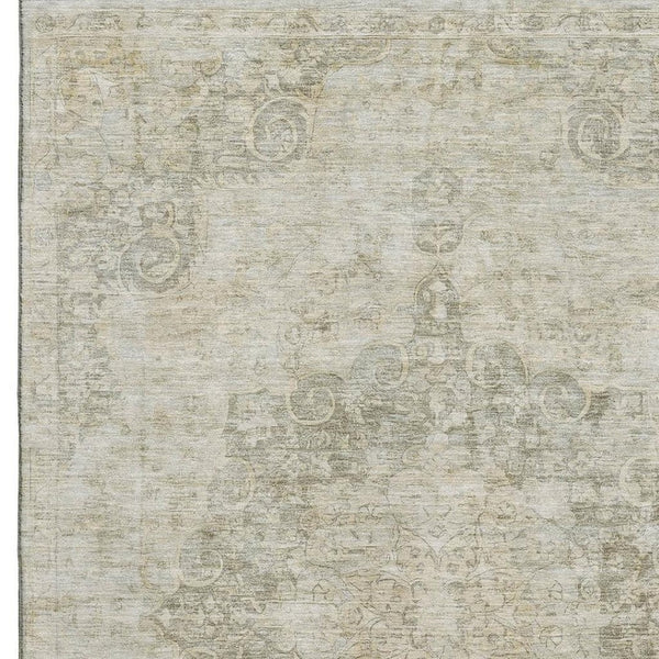 HomeRoots 8' Sage Ivory and Gray Oriental Area Rug - Washable, UV Protected, and Stain Resistant for Busy Homes 692326