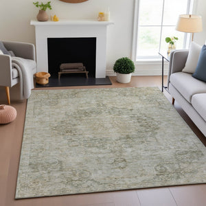 HomeRoots 9' X 12' Elegant Sage Ivory Gray Oriental Washable Area Rug with UV Protection & Stain Resistance 692327