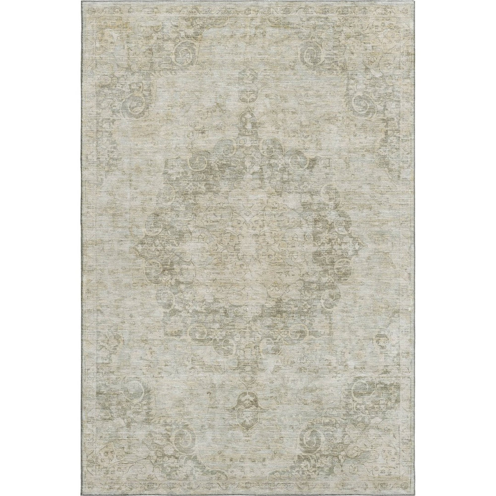 HomeRoots 9' X 12' Elegant Sage Ivory Gray Oriental Washable Area Rug with UV Protection & Stain Resistance 692327