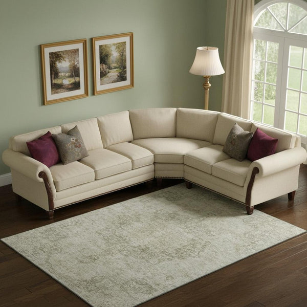 HomeRoots 10' X 14' Sage Ivory and Gray Oriental Area Rug – Washable, UV-Protected, Stain-Resistant Beauty! 692328