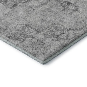 HomeRoots 8' X 8' Elegant Silver and Gray Round Oriental Rug – Washable, UV Protected, Durable for High-Traffic Areas 692331