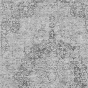 HomeRoots 8' Elegant Silver and Gray Washable Oriental Area Rug with UV Protection for Busy Homes 692332
