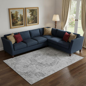 HomeRoots 9' X 12' Elegant Silver and Gray Oriental Washable Area Rug with Stain Resistance & UV Protection 692333