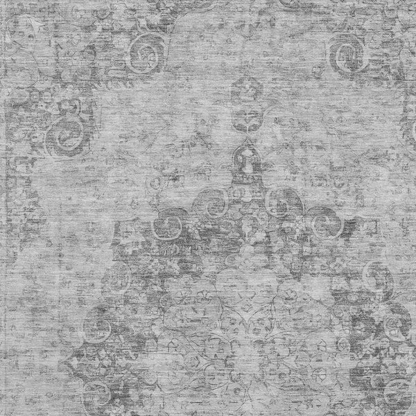 HomeRoots 9' X 12' Elegant Silver and Gray Oriental Washable Area Rug with Stain Resistance & UV Protection 692333