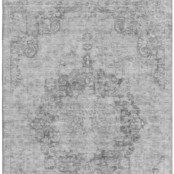 HomeRoots 9' X 12' Elegant Silver and Gray Oriental Washable Area Rug with Stain Resistance & UV Protection 692333