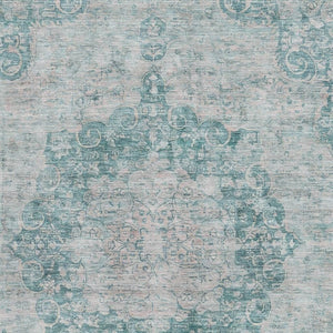 HomeRoots 5' X 8' Teal and Silver Oriental Area Rug – Stain Resistant, UV Protected, Durable for Daily Living 692336