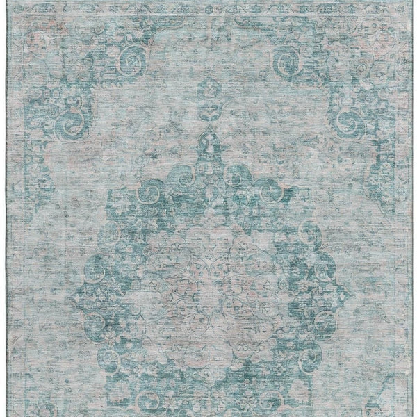 HomeRoots 5' X 8' Teal and Silver Oriental Area Rug – Stain Resistant, UV Protected, Durable for Daily Living 692336