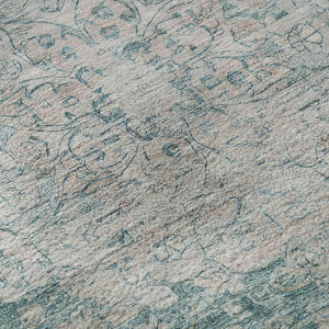 HomeRoots 8' X 8' Teal And Silver Oriental Round Rug – Stain Resistant, UV Protected, Durable & Stylish Décor 692337