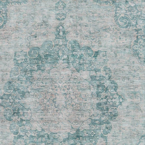 HomeRoots 10' X 14' Teal and Silver Washable Oriental Area Rug with UV Protection, Stain Resistance & Non-Slip Backing 692340