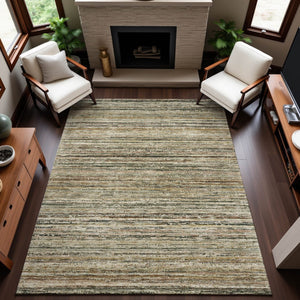 HomeRoots 5' X 8' Striped Beige Gold & Brown Washable Area Rug - UV Protected, Stain Resistant, Family Friendly 692342