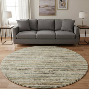 HomeRoots 8' Round Beige, Gold & Brown Striped Washable Rug with UV Protection for Stylish, Easy-Care Living 692343