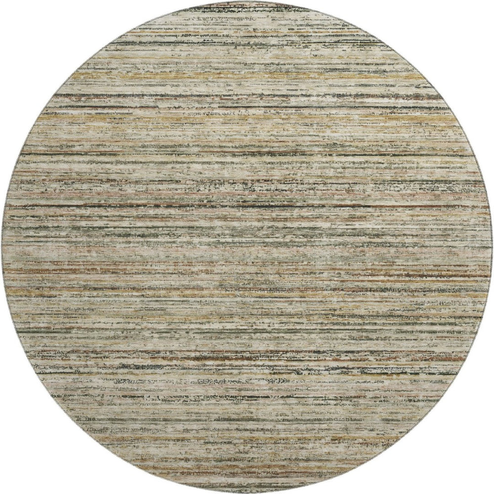HomeRoots 8' Round Beige, Gold & Brown Striped Washable Rug with UV Protection for Stylish, Easy-Care Living 692343