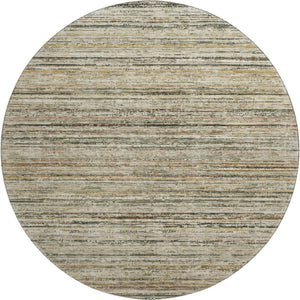 HomeRoots 8' Round Beige, Gold & Brown Striped Washable Rug with UV Protection for Stylish, Easy-Care Living 692343