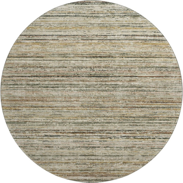 HomeRoots 8' Round Beige, Gold & Brown Striped Washable Rug with UV Protection for Stylish, Easy-Care Living 692343