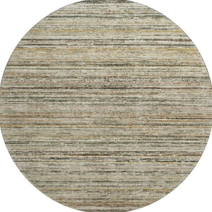 HomeRoots 8' Round Beige, Gold & Brown Striped Washable Rug with UV Protection for Stylish, Easy-Care Living 692343