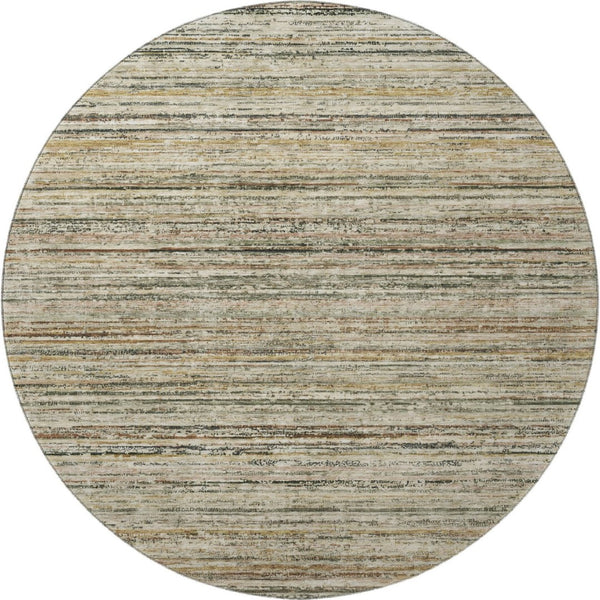 HomeRoots 8' Round Beige, Gold & Brown Striped Washable Rug with UV Protection for Stylish, Easy-Care Living 692343