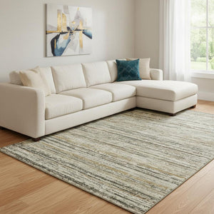 HomeRoots 8' Beige Gold and Brown Striped Washable Area Rug with UV Protection - Durable, Stylish & Easy Care! 692344