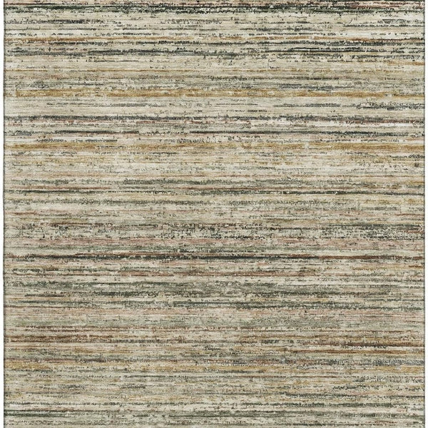 HomeRoots 8' Beige Gold and Brown Striped Washable Area Rug with UV Protection - Durable, Stylish & Easy Care! 692344