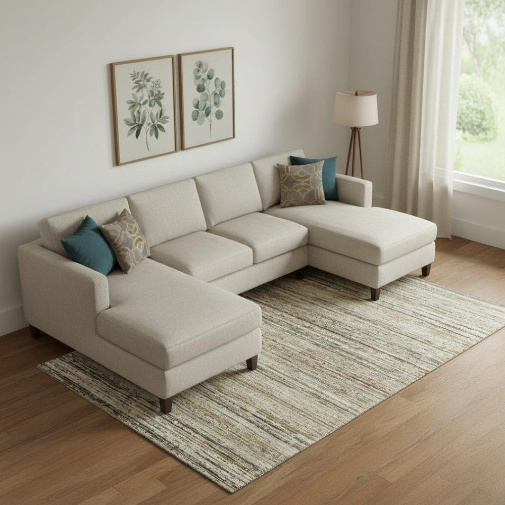 HomeRoots 9' X 12' Striped Area Rug in Beige, Gold & Brown – Washable, Stain Resistant, UV Protected & Durable! 692345