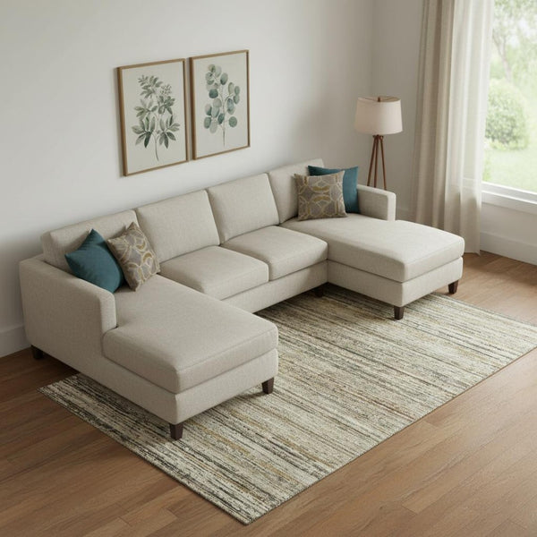 HomeRoots 9' X 12' Striped Area Rug in Beige, Gold & Brown – Washable, Stain Resistant, UV Protected & Durable! 692345