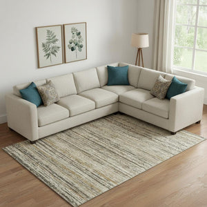 HomeRoots 10' Striped Beige, Gold & Brown Washable Area Rug with UV Protection - Durable & Easy-Care Design 692346