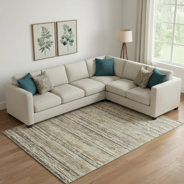 HomeRoots 10' Striped Beige, Gold & Brown Washable Area Rug with UV Protection - Durable & Easy-Care Design 692346